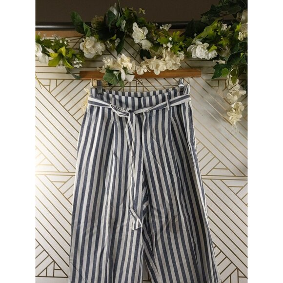 ZARA BASIC Women's Striped Cropped Pants Belted Size Small - Picture 4 of 9